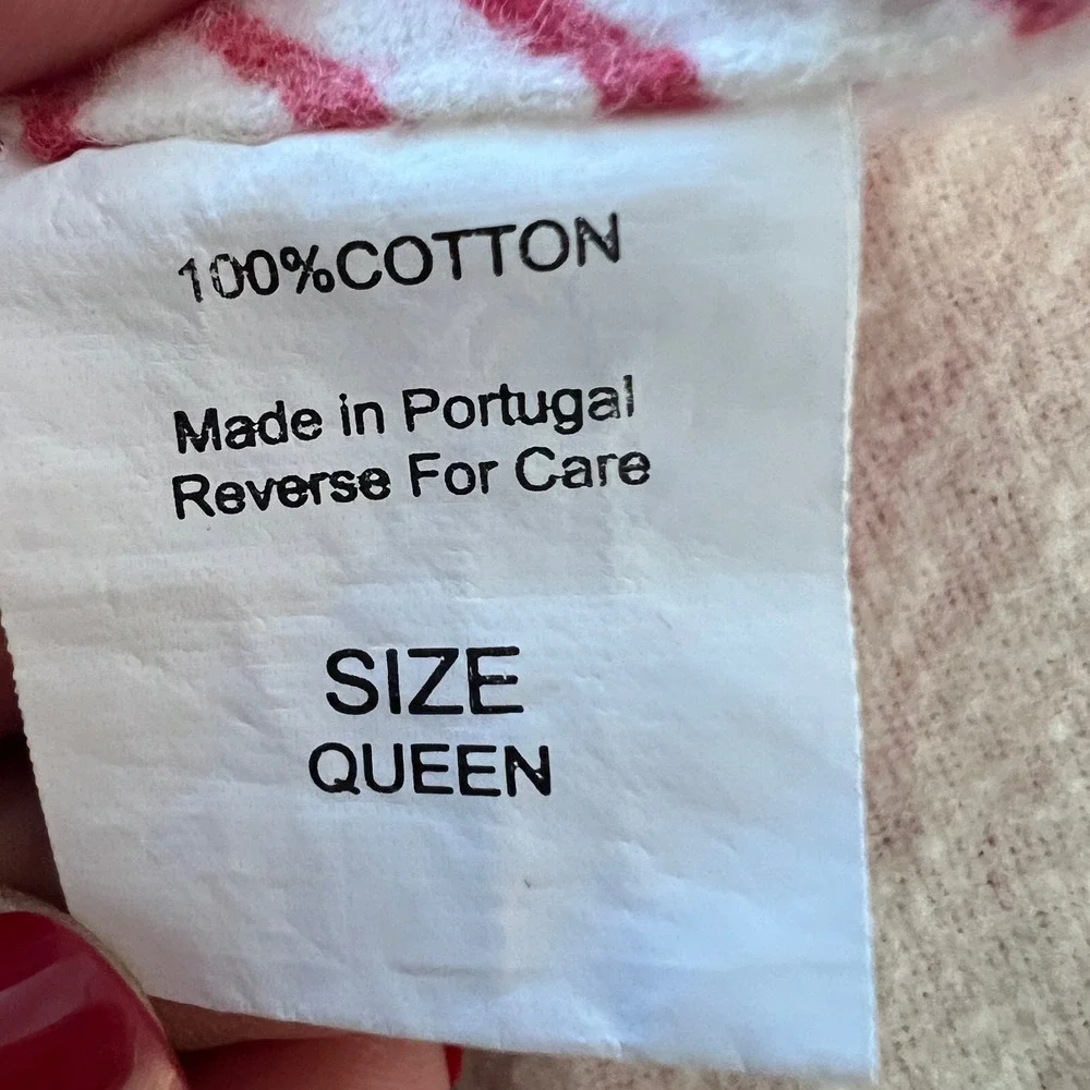 Garnet Hill Hable Construction Flannel Sheet Set Queen Red White Stripe Portugal
